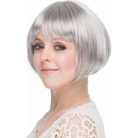 Resim Gri Gümüş Renk Düz Kesim Astarlı Küt Parti Peruğu 