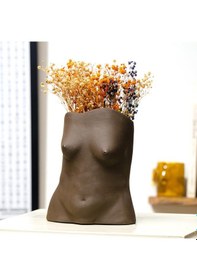 Resim Gaia Brown El Yapımı Seramik Vazo Renkli 