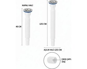 Resim Tanfleks Lüks Uzun Sifon-Beyaz(32 mm Çıkışlı) 