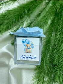 Resim Kişiye Özel Bebek Hediyeliği Şeffaf Kutu Çiçekli ve Etiketli Mevlid Hediyesi Kişiselleştirilebilir 