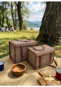Resim Reoona Çok Amaçlı 2'li Katlanır Hasır Piknik Plaj Çantası Düzenleyici Organizer Saklama Oyuncak Çantası Se Kahverengi 