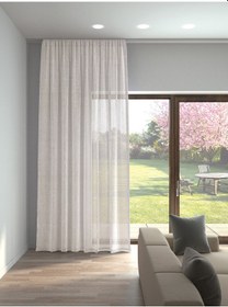 Resim Krem Renk Keten Görünümlü Düz Tül Perde Ütü Istemez Krem 