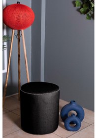 Resim VALERİA SİYAH KETEN KUMAŞ YUVARLAK PUFF &BENCH&KOLTUK&TABURE&POFUDUKYATAK ODASI PUF MODELLERİ 