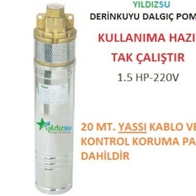 Resim Yıldız Su 1.5 Hp-220v-motorlu 4" Derinkuyu Preferikal Dalgıç Pompa+20 Mt. Yassı Kablo+pano 