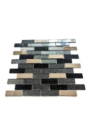 Resim MozaiKristaL Mutfak tezgah arası 23x73x4mm. Simli Siyah-Gümüş Krom 30x30cm. Fileli Kristal Mozaik. 