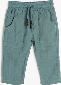 Resim Koton Pantolon Beli Bağlamalı Cepli Pamuklu Müslin Kumaş Mavi 3smb40034tw 3SMB40034TW614 Mavi 