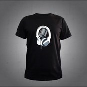 Resim Herşey Nota Kulaklık Mikrofon Siyah T-shirt 