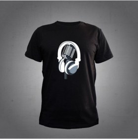 Resim Herşey Nota Kulaklık Mikrofon Siyah T-shirt 