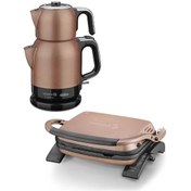 Resim Korkmaz Uyumlu A331-02 Çaytema Çay Makinesi Rosegold ve A329-20 Tostkolik Tost Makinesi Rosegold 