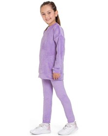 Resim My Kids Wear Kadife Basic Düz Renk Çocuk Takım Lila 