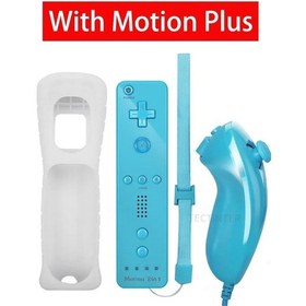 Resim Mavi-dahili Motion Plus Uzaktan Uyumlu Nintendo Wii Denetleyici Nunchuck Seti Kablosuz Bluetooth Gamepad Silikon Kılıf Ile 