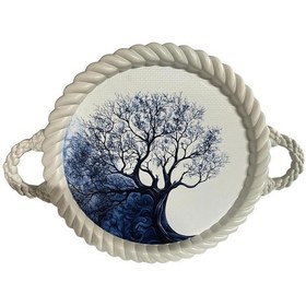 Resim Lüks Dekoratif Plastik Tepsi Bukleli Çerçeve 35 X 35 Nostaljik Ağaç Desenli Açık Gold 