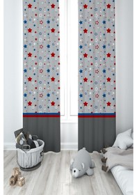 Resim Mekta Home Bebek Ve Çocuk Odası Beyaz Bulut Ve Yıldızlı Çerçeveli 2 Kanat Fon Perde 