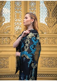 Resim Crystalia Lauren Dress Krep Ve Jakar Kumaş Özel Tasarım - Siyah & Mavi Siyah - Mavi 