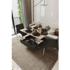 Resim kolexonline Nino Çekmeceli Akıllı Sehpa Tekerli Ayaklı Yemek Masası Çalışma Masası Alaska Antrasit Renk 