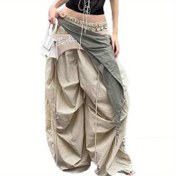 Resim Y2K Kadınlar için Rahat Sokak Stili Jogger Pantolonlar, Esnek Bel & Geometrik Baskı - Geniş Bacaklı Düz Bacaklı Pantolonlar, Hafif Gri & Bej, Tüm Mevsim Konforu, Rahat Moda, Y2K Moda, Geometrik Desen 