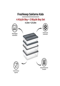 Resim 6 Adet Saklama Kabı 2 Büyük-4 Orta Boy 4 Litre + 1,3 Litre Derin Dondurucu Mikrodalga Uyumlu Gri 