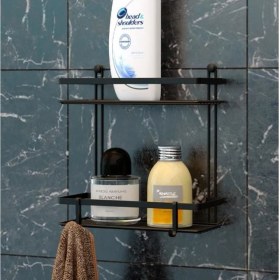 Resim Geseus Iki Katlı Kancalı Banyo Rafı Mat Siyah ES067H 