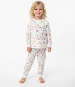 Resim Kalp Desenli Kız Çocuk Pijama Takım St09656 KREM 