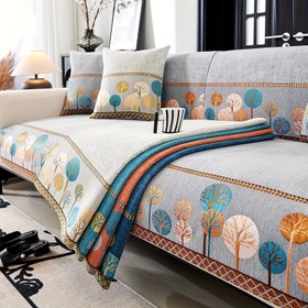 Resim Ağaç Nakışlı ve Aktif Baskılı Boho Kalın Şenil Kumaş Koltuk Kılıfı - Evcil Hayvan Dostu Kaymaz Koltuk Koruyucu, Kolay Temizlenen Tek Parça Tasarım Koltuk, Koltuk, 3 Kişilik, 4 Kişilik ve Bölümlü Koltuklar İçin Dayanıklı Mobilya Koruma Pedleri - Tüm Mevsimler İçin İdeal Ev, Ofis ve Oturma Odası Dekoru. 