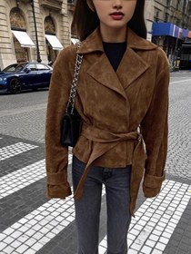 Resim Nerida Camel Süet Kısa Trençkot - XS 