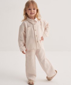 Resim Unisex Çocuk Dökümlü Pamuklu Düğmeli Pantolon Kemik - 2-3 Yaş 