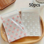 Resim 50'li Paket Kalp Şeklinde Kendinden Yapışkanlı Torbalar - Pembe ve Beyaz Kalpli Desenli Şeffaf OPP Plastik Hediye Çantaları, Kartlar, Hediyeler ve Ambalaj Malzemeleri için Mükemmel, El İşi Organizasyonu | Sevimli Ambalajlama | Kapamalı Ambalaj 