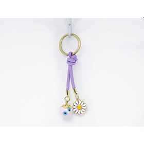 Resim Mor Cam Nazar Boncuklu Papatyalı Anahtarlık, Hediyelik Cam Boncuk 