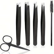 Resim 6 Parça Profesyonel Yüz Tüyü Alma ve Şekillendirme Seti - Kavisli Makas, Kaş Cımbızı, Kirpik Fırçası & Saç İğnesi ile Birlikte Siyah Altın Desen - Erkekler ve Bayanlar için Hassasiyetle Açık Bej Renk, Çok Dayanıklı, İdeal Ev ve Kuaför Kullanımı İçin Hygienic Dizayn 