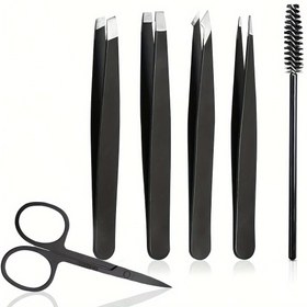 Resim 6 Parça Profesyonel Yüz Tüyü Alma ve Şekillendirme Seti - Kavisli Makas, Kaş Cımbızı, Kirpik Fırçası & Saç İğnesi ile Birlikte Siyah Altın Desen - Erkekler ve Bayanlar için Hassasiyetle Açık Bej Renk, Çok Dayanıklı, İdeal Ev ve Kuaför Kullanımı İçin Hygienic Dizayn 
