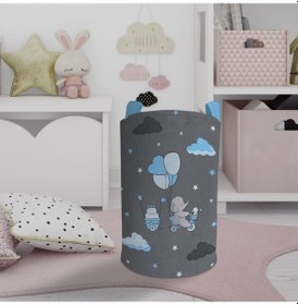 Resim Mekta Home Bebek Ve Çocuk Odası Yeşil Balonlu Ve Bisikletli Fil Desenli Oyuncak Sepeti Renkli Çok Renkli 