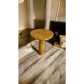 Resim Wooden Ahşap Tekli Mantar Yan Sehpa Modern Tütün Renk Fiskos 