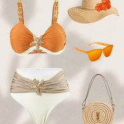 Resim Yıldız Balığı Kontrast Renkli Üç Renkli Vücut Sıkı Seksi Bikini İki Parça Kadınlar için 