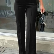 Resim Kadınların Zarif Düz Bacaklı Pantolonları - Esnek Görünmez Pantolonlar, Tüm Mevsimler Ofis ve Rahat Pantolonlar, Makinede Yıkanabilir Resmi ve Günlük İş Kıyafetleri, Rahat İş Giyimleri, Yüksek Bel Tasarımı, Pürüzsüz Dokuma 