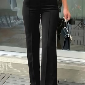 Resim Kadınların Zarif Düz Bacaklı Pantolonları - Esnek Görünmez Pantolonlar, Tüm Mevsimler Ofis ve Rahat Pantolonlar, Makinede Yıkanabilir Resmi ve Günlük İş Kıyafetleri, Rahat İş Giyimleri, Yüksek Bel Tasarımı, Pürüzsüz Dokuma 