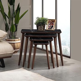 Resim VEGA 4LÜ DÖRTLÜ MDF AHŞAP ZİGON SEHPA - SİYAH MERMER DESENLİ 
