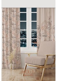 Resim One Line Woman Desenli Süet Oturma Odası Salon Fon Perde Baskılı Ekstrafor Büzgü 2 Kanat Prd-1105 Çok Renkli 