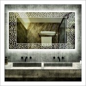 Resim Dnr-Mirror70x90 Cm Beyaz Ledli Tasarım Kumlamalı Banyo Aynası Makyaj Aynası Işıklı Ayna 