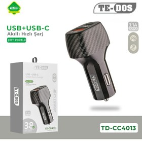 Resim TE DOS Te-Dos 2in1 Usb&Type-C 38W Araç Şarj Cihazı Hızlı Şarj TD-CC4013 
