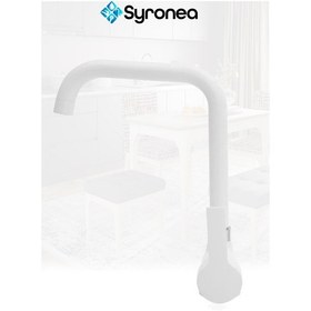 Resim Beyaz Delta Köşe Borulu Mutfak Evye Lavabo Bataryası Aç Kapa Musluk Beyaz 