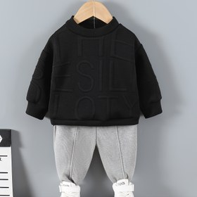 Resim Çocuklar için 2 Parçalı Sonbahar/Kış Moda Takımı: Rahat Uzun Kollu Kazak & Eğlenceli Harf Tasarımlı Jogger Pantolon, Polyester Karışımı, Dış Mekanlar İçin Mükemmel 