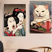 Resim 2 adet Japon Kadın ve Kedi içeren Japon Tarzı Tasarımlı Soyutkanvası Boyama Seti. Odalar, Ofisler, Oturma Odaları, Evler ve Yurtlar için Duvar Dekoru olarak Mükemmel, Oda Dekorasyonu için İdeal Hediye, Çerçevesiz. 