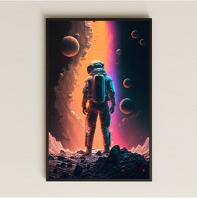 Resim Galaksinin Sınırında Duran Astronot Pleksi Tablo - Epik Bilimkurgu Manzara Dekoru 