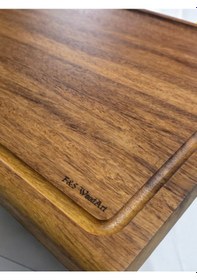 Resim İroko Tek Parça Yekpare Masif Steak Board Oluklu Kesme Tahtası 