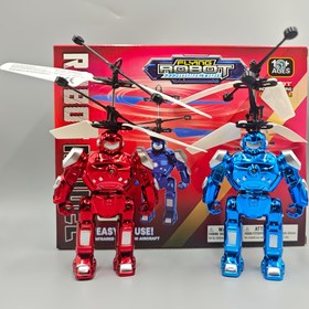 Resim Yenilenmiş Futuristik Mecha Savaşçı Helikopter Oyuncak, Dönen Bıçaklar ve Yanıp Sönen Işıklar - USB Şarj Edilebilir, Kırmızı/Mavi Robot Modeli, Gençler İçin Etkileşimli Mini Oyun Hediyesi, Dayanıklı PP Malzeme, Pil, Helikopter Oyuncak 