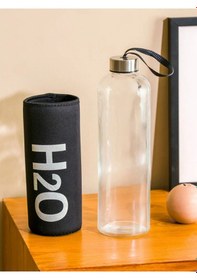Resim H2o Kılıflı Cam Matara 600 Ml Siyah 