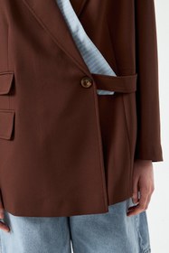 Resim Kahverengi Kravat Detaylı Blazer Ceket - 42 / Kahverengi 