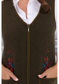 Resim Desen Triko Kadın V Yaka Cep Üstü Nakış İşlemeli Yün Yelek 24001 Açık Yeşil Açık Yeşil 