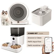 Resim Groove Q-Clean Otomatik Kedi Tuvaleti Gri - Petfit Aqua Flow Akıllı Su Pınarı - Petfit AutoDine X Plus Otomatik Mama Kabı 