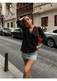 Resim Poulina Flamlı Keten Gömlek 3257-08 Si Yah 